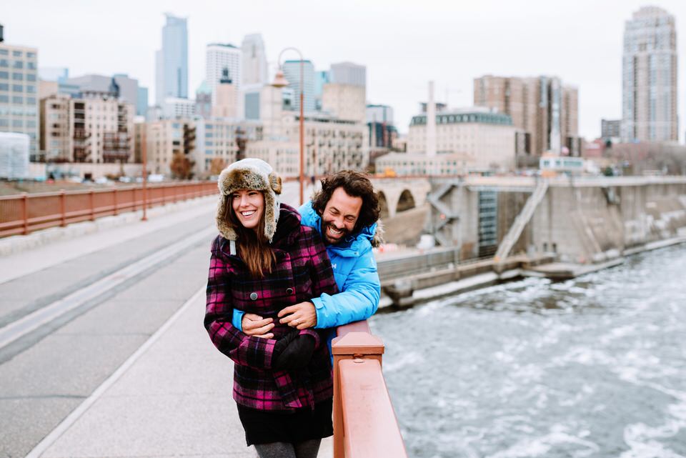 Engagement Session in Stone Arch Bridge in Minneapolis, MN